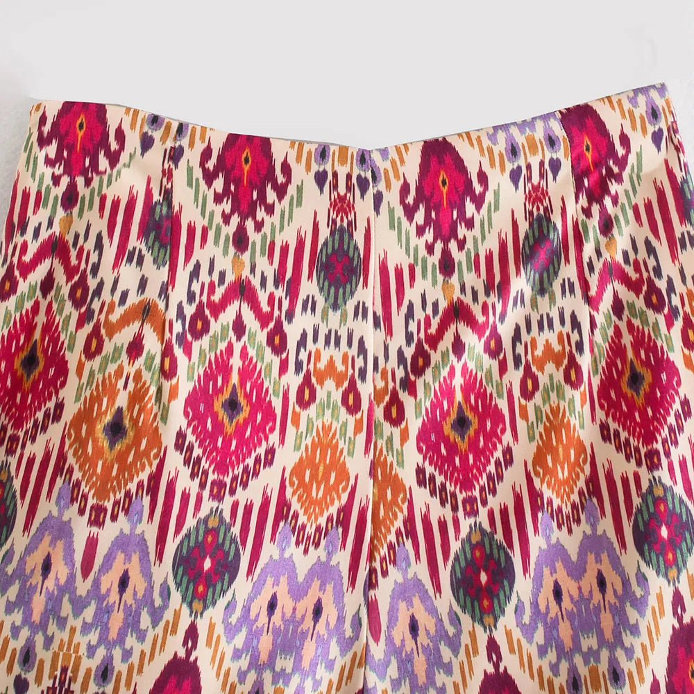 Trza moda feminina com totem atado impressão shorts saias vintage cintura alta zíper lateral saias femininas mujer