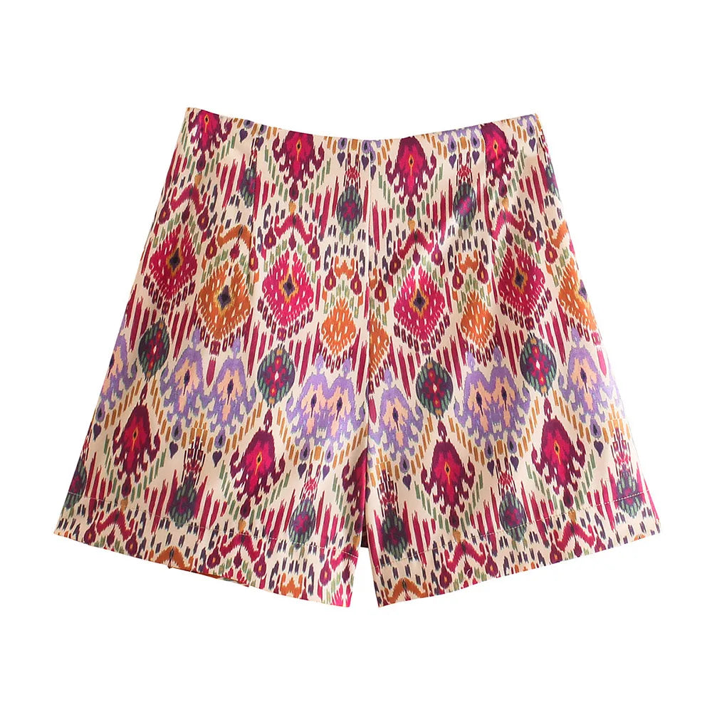 Trza moda feminina com totem atado impressão shorts saias vintage cintura alta zíper lateral saias femininas mujer