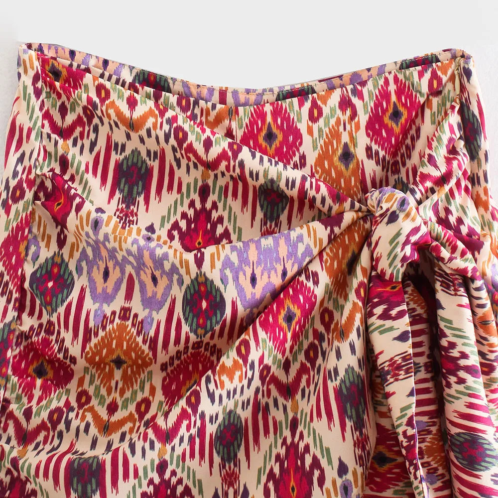 Trza moda feminina com totem atado impressão shorts saias vintage cintura alta zíper lateral saias femininas mujer