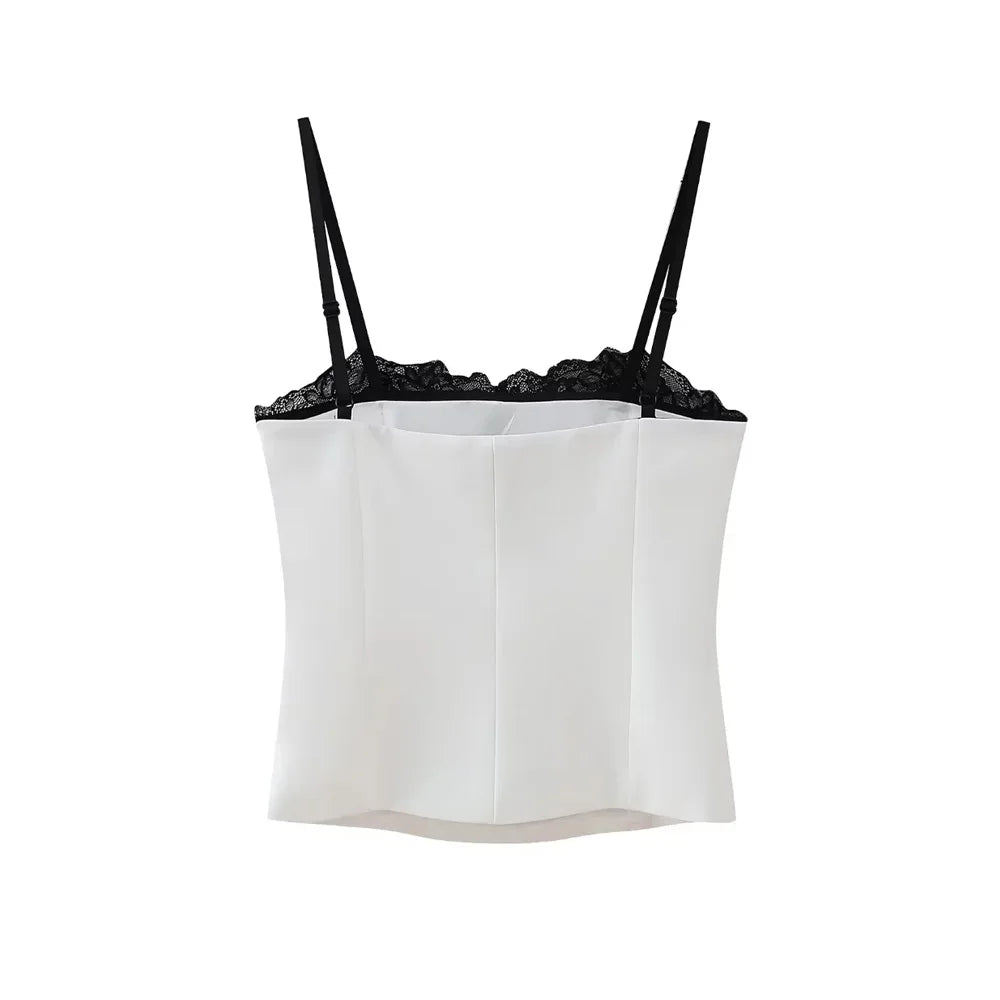 TRZA – Regatas femininas de renda, sem costas, alças finas, zíper lateral, camis femininas, moda sexy