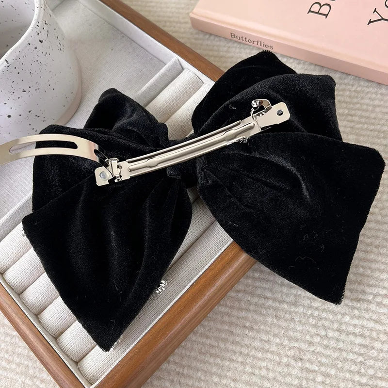 Luxo arco amor strass grampos de cabelo moda veludo preto grandes grampos de cabelo para mulheres meninas doce temperamento presilhas cocar