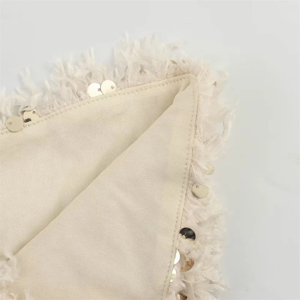 UNIZERA 2023 Inverno Novo Produto Moda Feminina e Casual Versátil Sutiã, Conta e Pena Top Curto