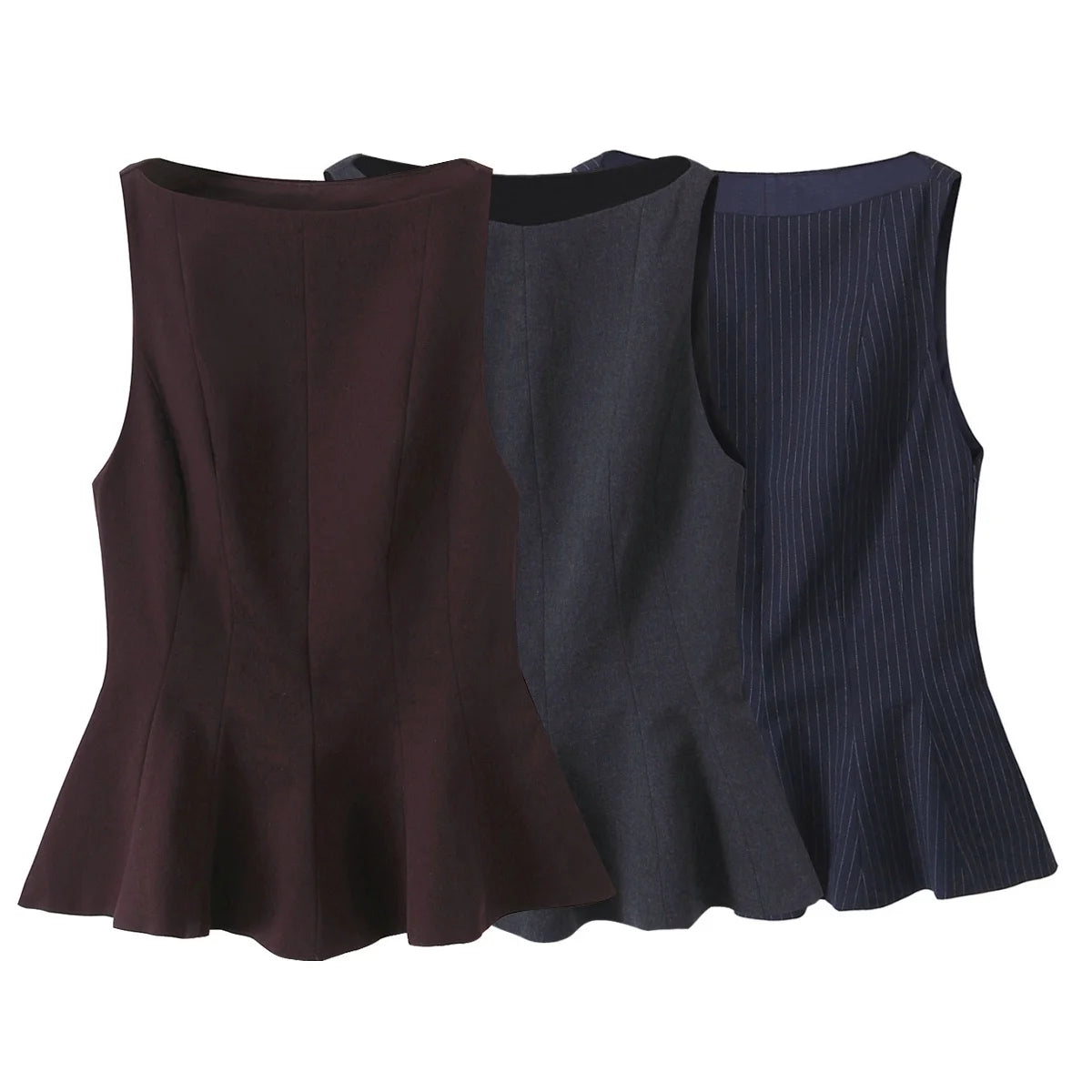 Trafza nova moda feminina simples empilhados decorativos fino ajuste 3 cores topo feminino elegante em torno do pescoço sem mangas plissado zíper topo
