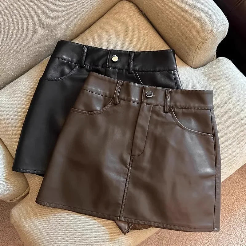 Blackpuskirt minissaia 2024 primavera verão nova cintura alta a-line bodycon saia de couro saia feminina