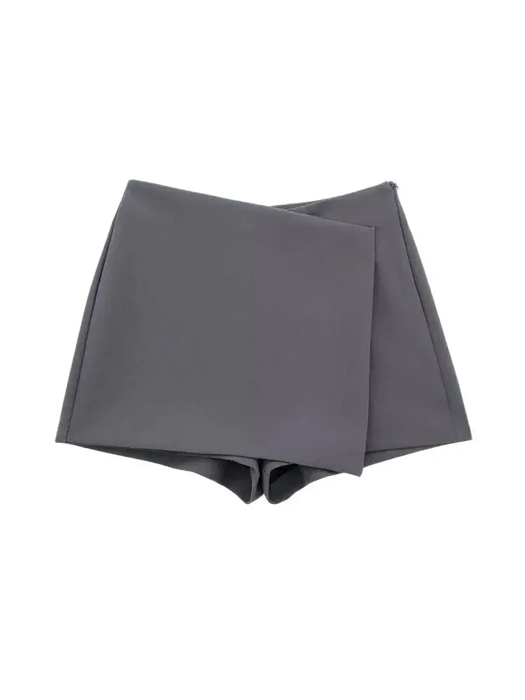 Trza moda feminina assimétrica pareo estilo auto sobreposição shorts saias vintage cintura alta zíper lateral feminino skort mujer