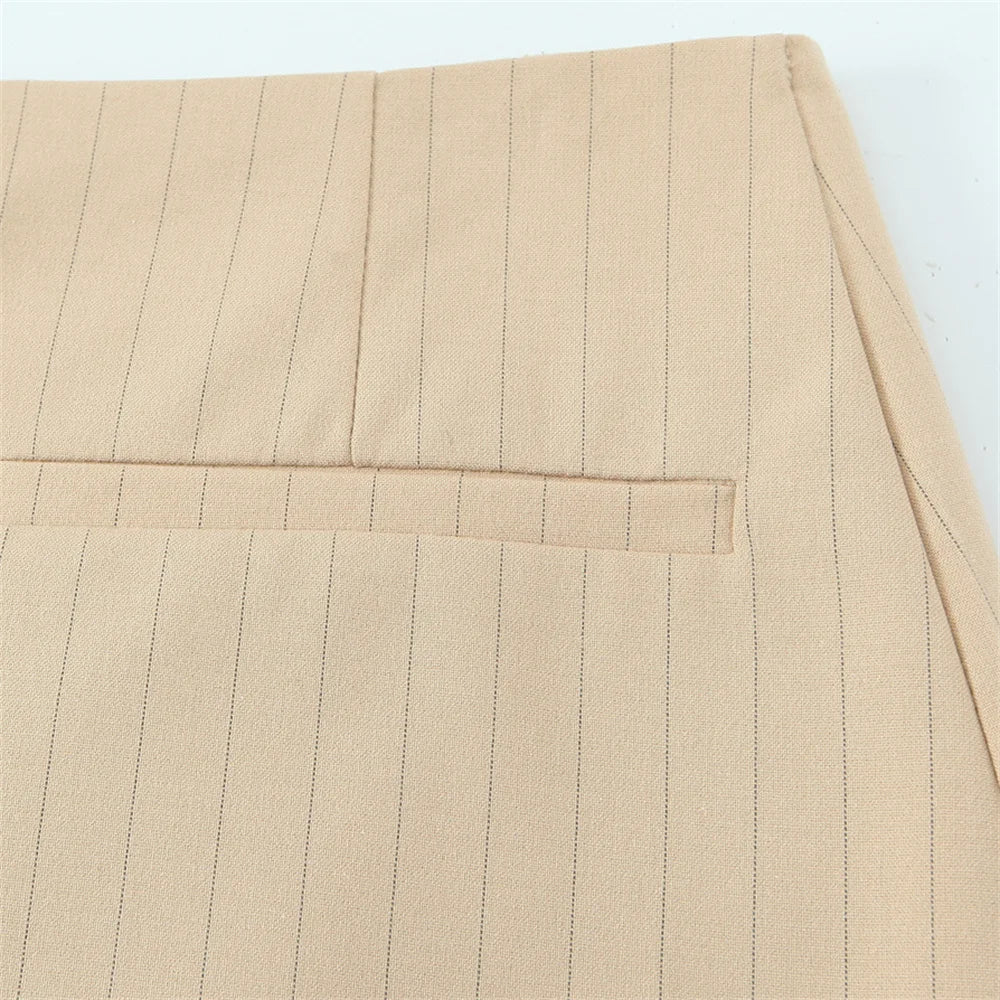 UNIZERA Conjunto feminino listrado de alça fina e calças com decoração de babados primavera novo produto casual feminino