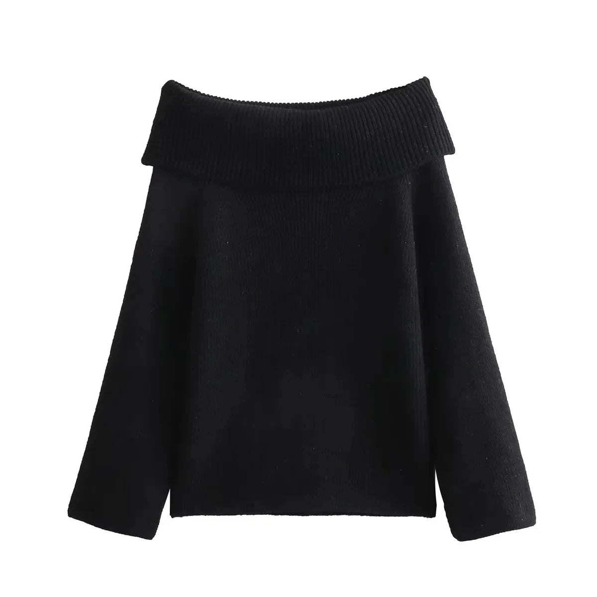 Trafza moda feminina sólida fora do ombro camisola de manga longa pulôver de malha camisola outono feminino casual malhas chique topo