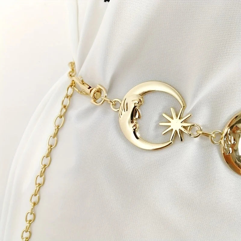 Boho lua sol oco cintura corrente y2k tendência borla vestido corrente feminina cintos de corpo ajustáveis jóias de barriga