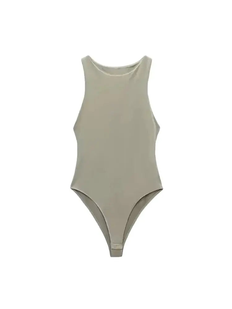 Trza moda feminina com halter pescoço magro bodysuit sexy sem mangas snap-botão feminino playsuits mujer
