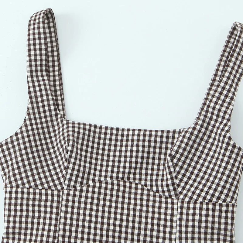 Willshela moda feminina com arco xadrez sem costas lado zíper colete alças vintage gola quadrada feminino chique senhora regata