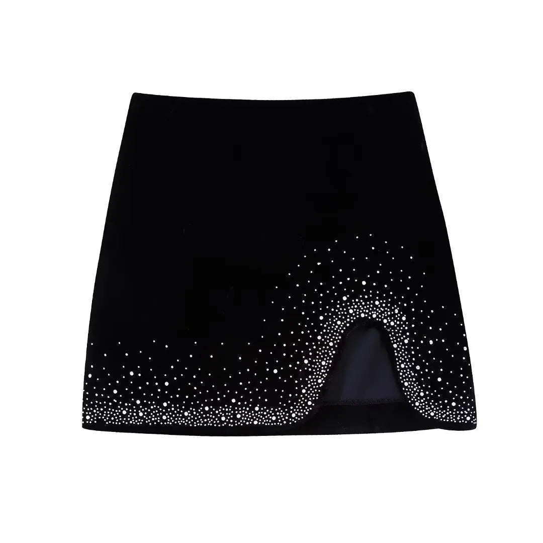 Zevity moda feminina brilhante lantejoulas design irregular veludo mini saia faldas mujer feminino chique zíper lateral vestidos qun2663