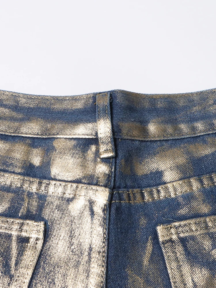 Twotwinstyle casual calças soltas para as mulheres cintura alta emendado botão streetwear perna reta moda nova