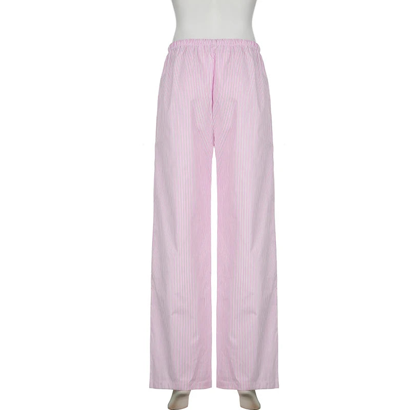 Cuteandpsycho streetwear listrado impressão calças soltas rendas corredores moda y2k calças largas básico estética 90s bonito bottoms