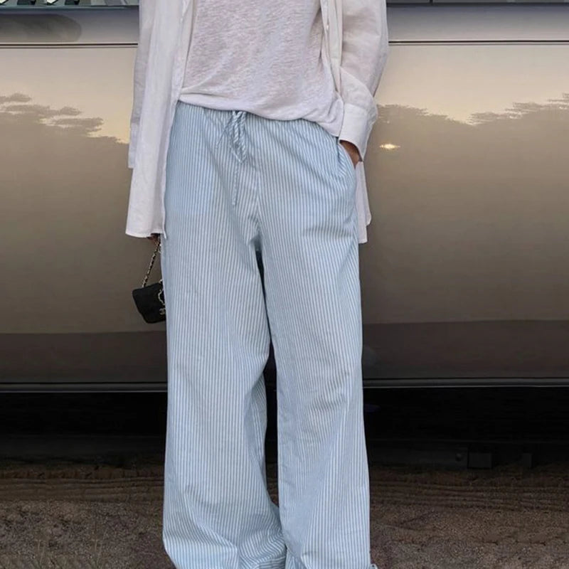 Cuteandpsycho streetwear listrado impressão calças soltas rendas corredores moda y2k calças largas básico estética 90s bonito bottoms