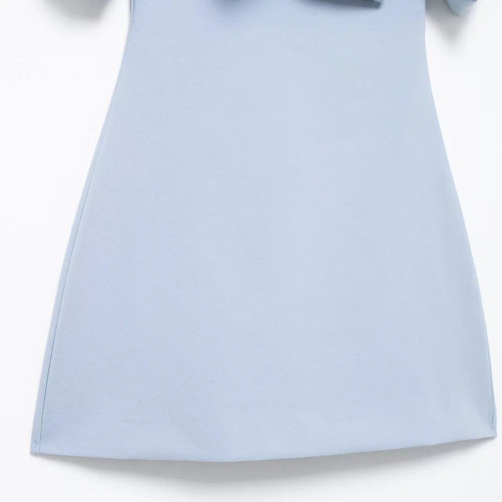 Trza-mini vestido sem alças com laços para mulheres, ombro de fora, pescoço reto, zíper traseiro, vestidos femininos, moda sexy