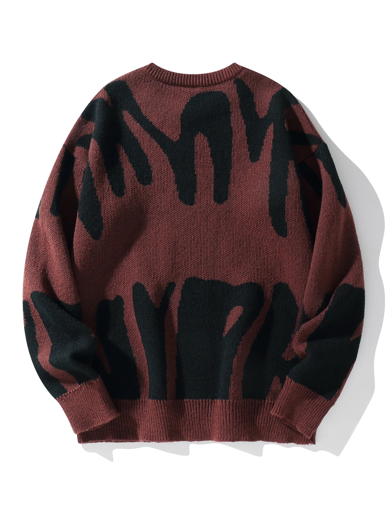 Pulôver de malha com padrão Jacquard irregular masculino, suéter casual com gola redonda, cor de contraste, popular, outono, inverno, novo