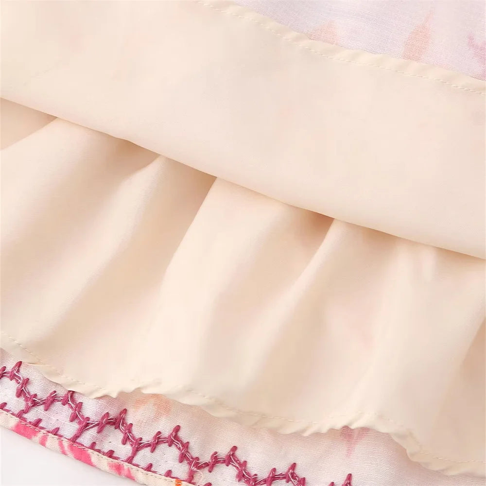 Unizera outono nova moda feminina versátil sexy com decote em v sem mangas bordado frisado impressão curto topo