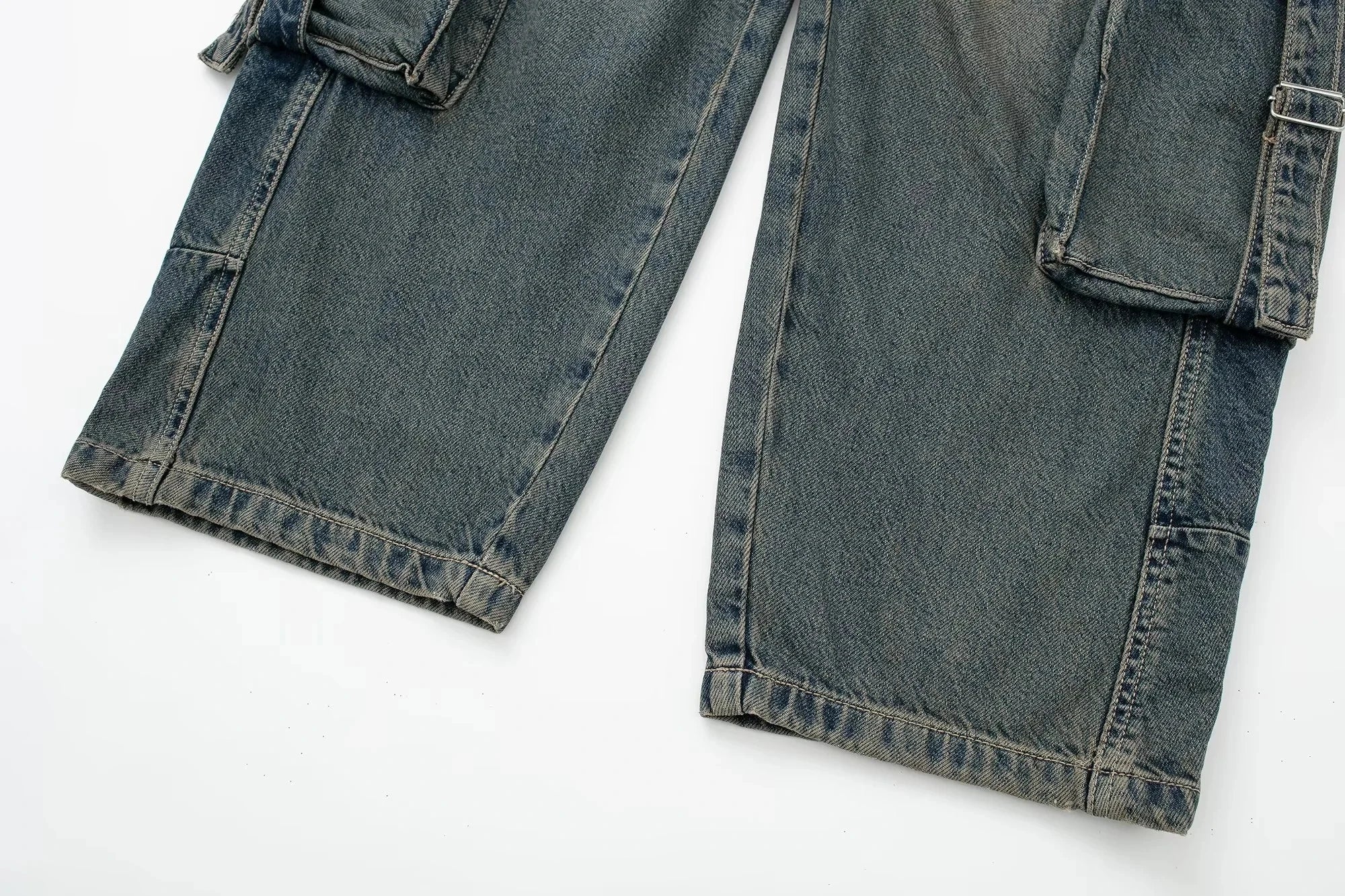 2023 primavera outono mulher bolso workwear denim carga calças compridas moda meados de cintura vintage casual rua calças soltas