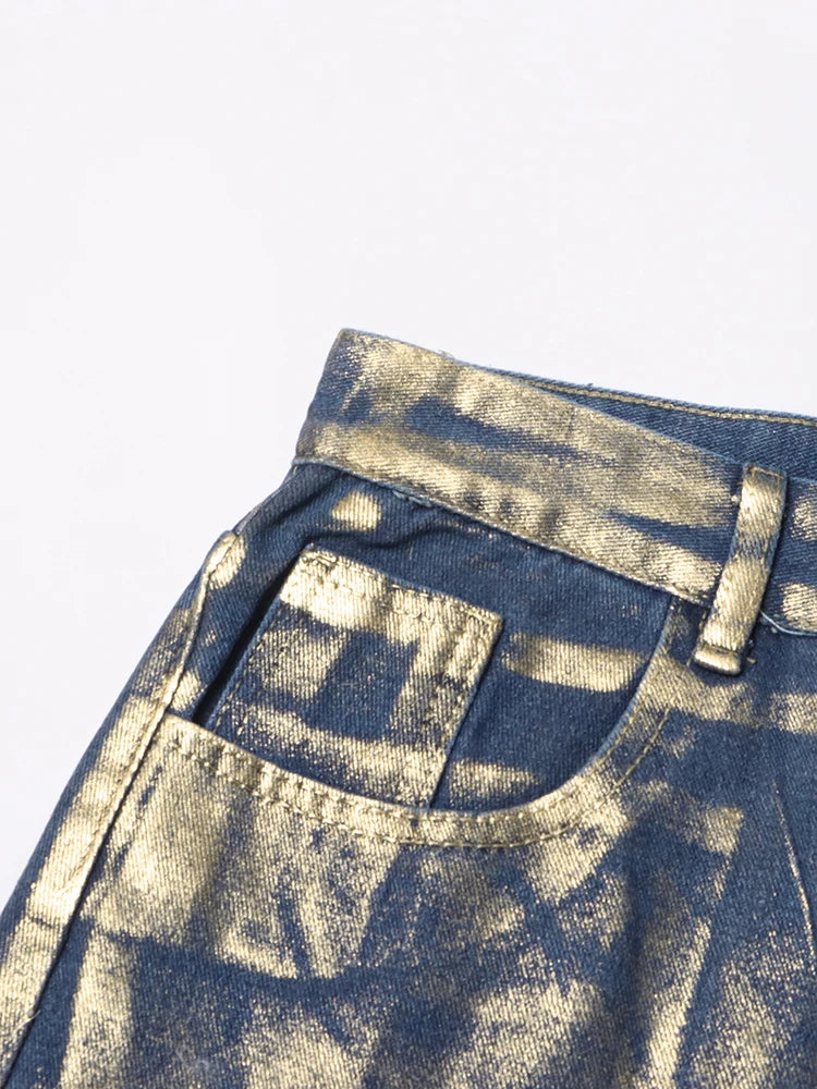 Twotwinstyle casual calças soltas para as mulheres cintura alta emendado botão streetwear perna reta moda nova