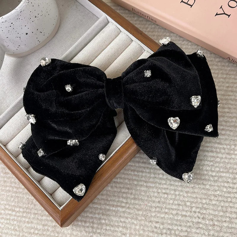 Luxo arco amor strass grampos de cabelo moda veludo preto grandes grampos de cabelo para mulheres meninas doce temperamento presilhas cocar