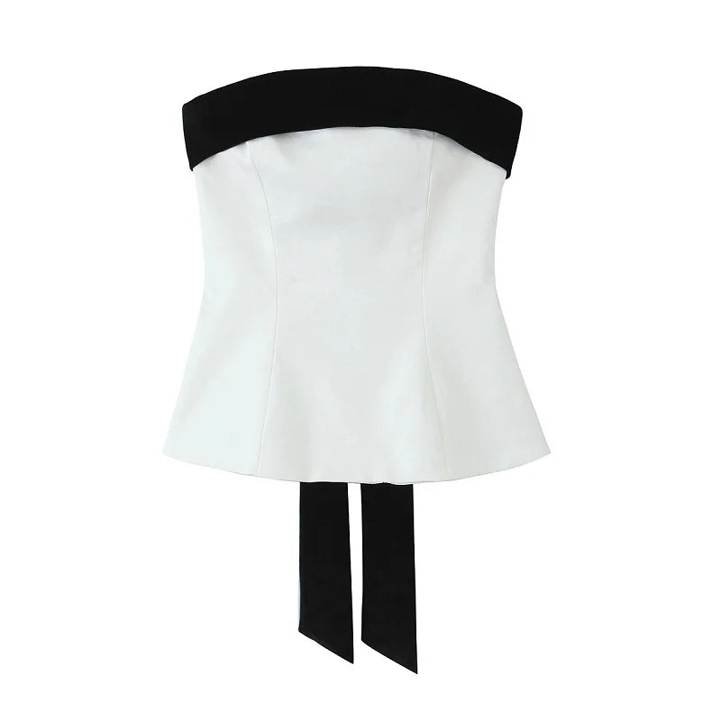 Traf borboleta espartilho topo 2024 feminino verão outono retalhos tanque tubo topos senhoras moda casual elegante sem costas sem mangas topo