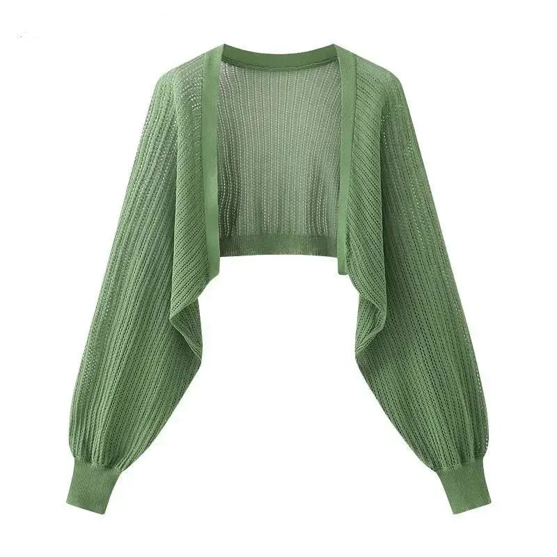 Cardigan francês de malha de seda gelo à prova de sol, jaqueta fina de verão feminina, colete, saia suspensa, xale, blusa externa