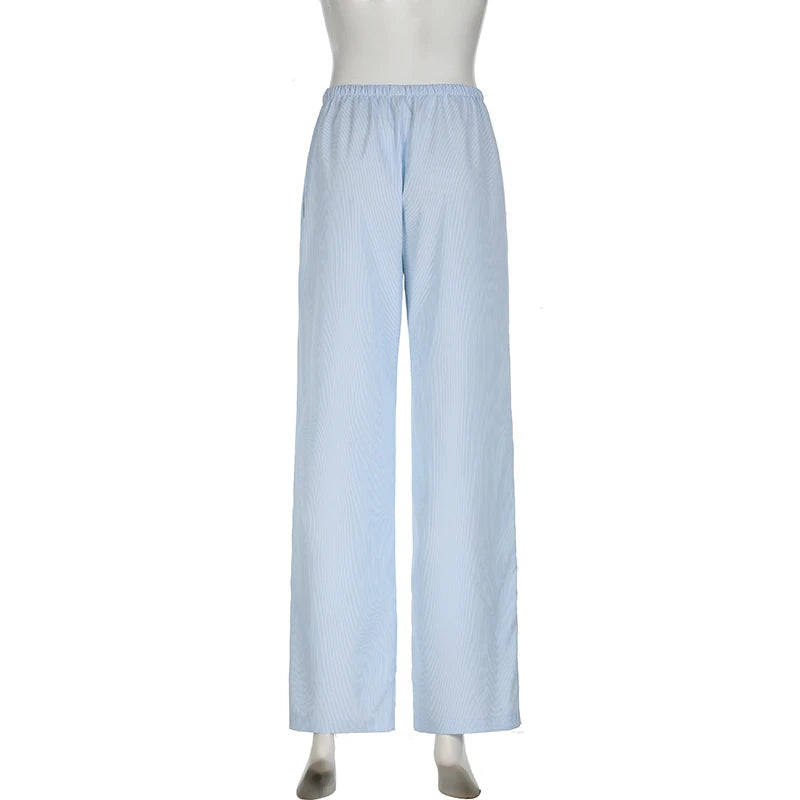 Cuteandpsycho streetwear listrado impressão calças soltas rendas corredores moda y2k calças largas básico estética 90s bonito bottoms