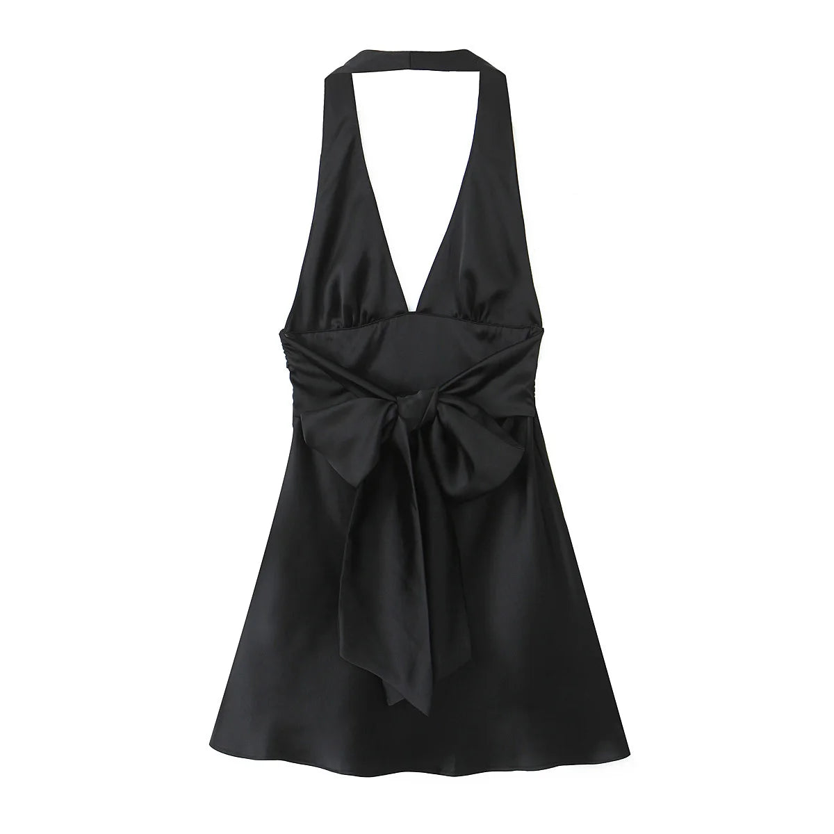 Traf robe y2k cetim fino extremo curto vestido de festa feminino 2025 primavera arco amarrado sem mangas sem costas magro uma linha mini vestido vermelho