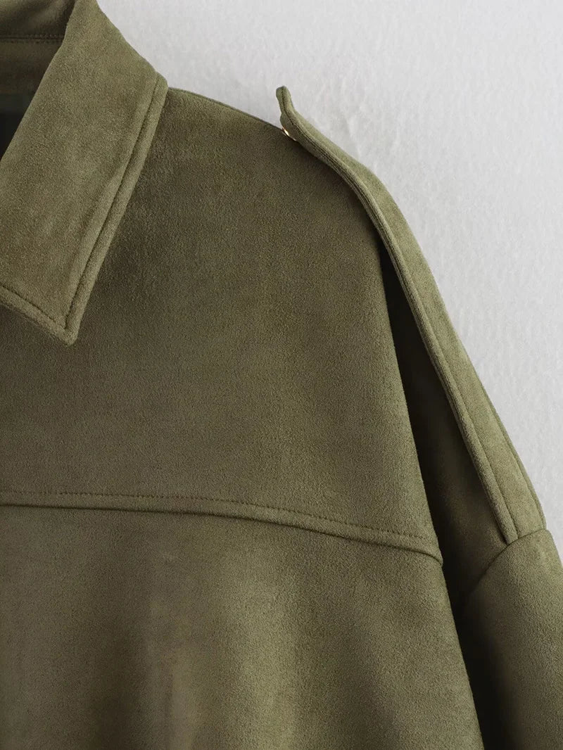 Rafznb jaquetas bomber femininas casacos moda gola virada para baixo manga longa casacos soltos vintage feminino outerwear chiques topos