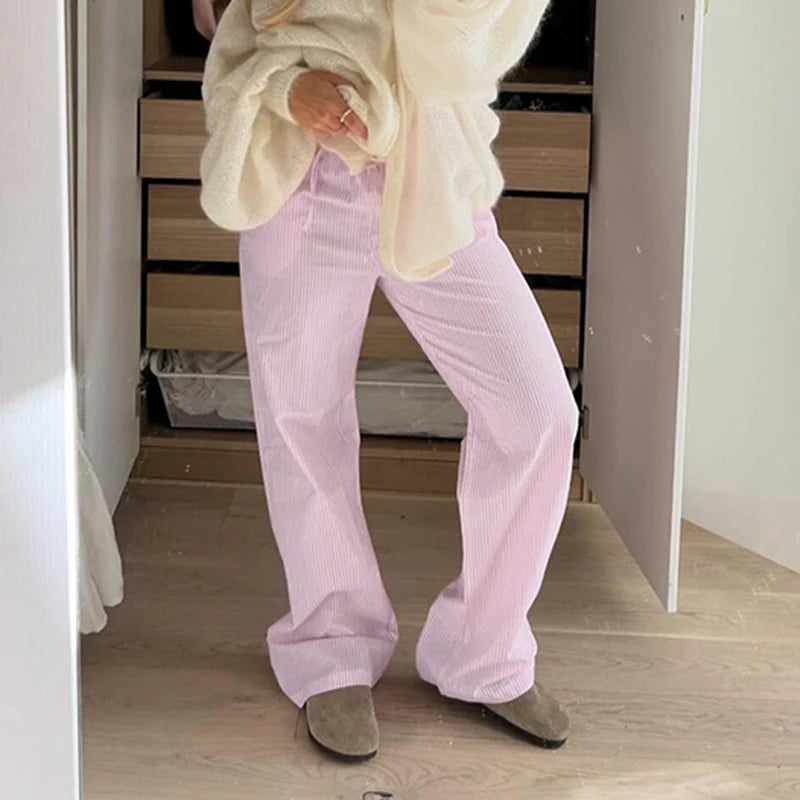 Cuteandpsycho streetwear listrado impressão calças soltas rendas corredores moda y2k calças largas básico estética 90s bonito bottoms