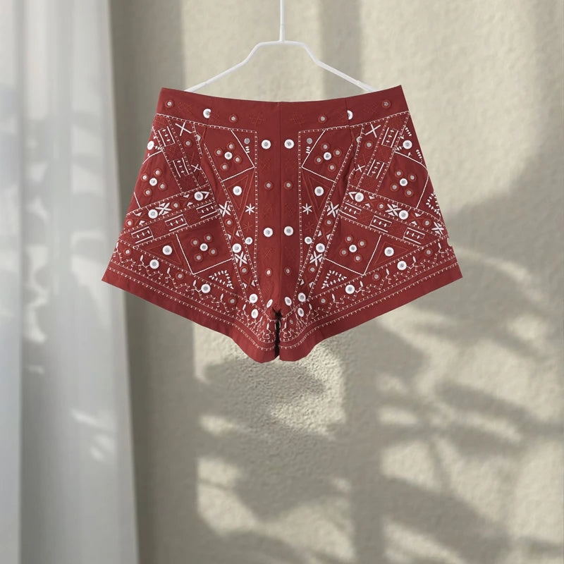 Casual bordado colete shorts outfits feminino com decote em v único breasted mini calças ternos feminino 2025 primavera verão novos conjuntos chiques senhora