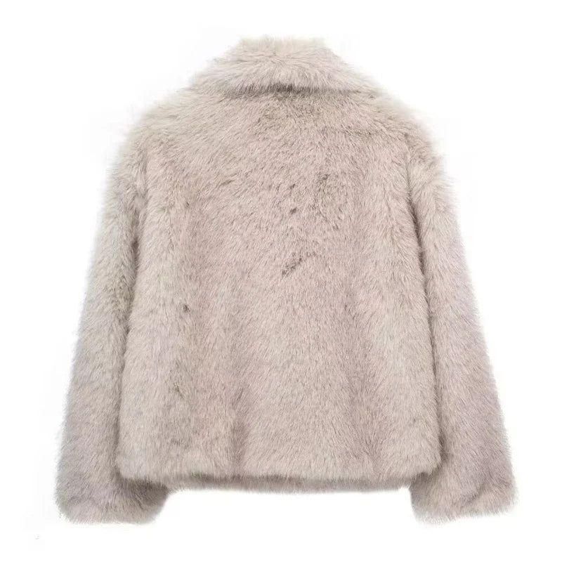 Traf 2024 mulher outono inverno casaco de pele do falso pelúcia fofo jaqueta feminina novo em outerwears branco vermelho cinza preto lã misturas casacos