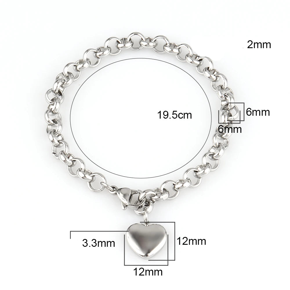 Pulseira de coração de aço inoxidável 316L para mulheres moda coração pingente corrente pulseiras joias presente