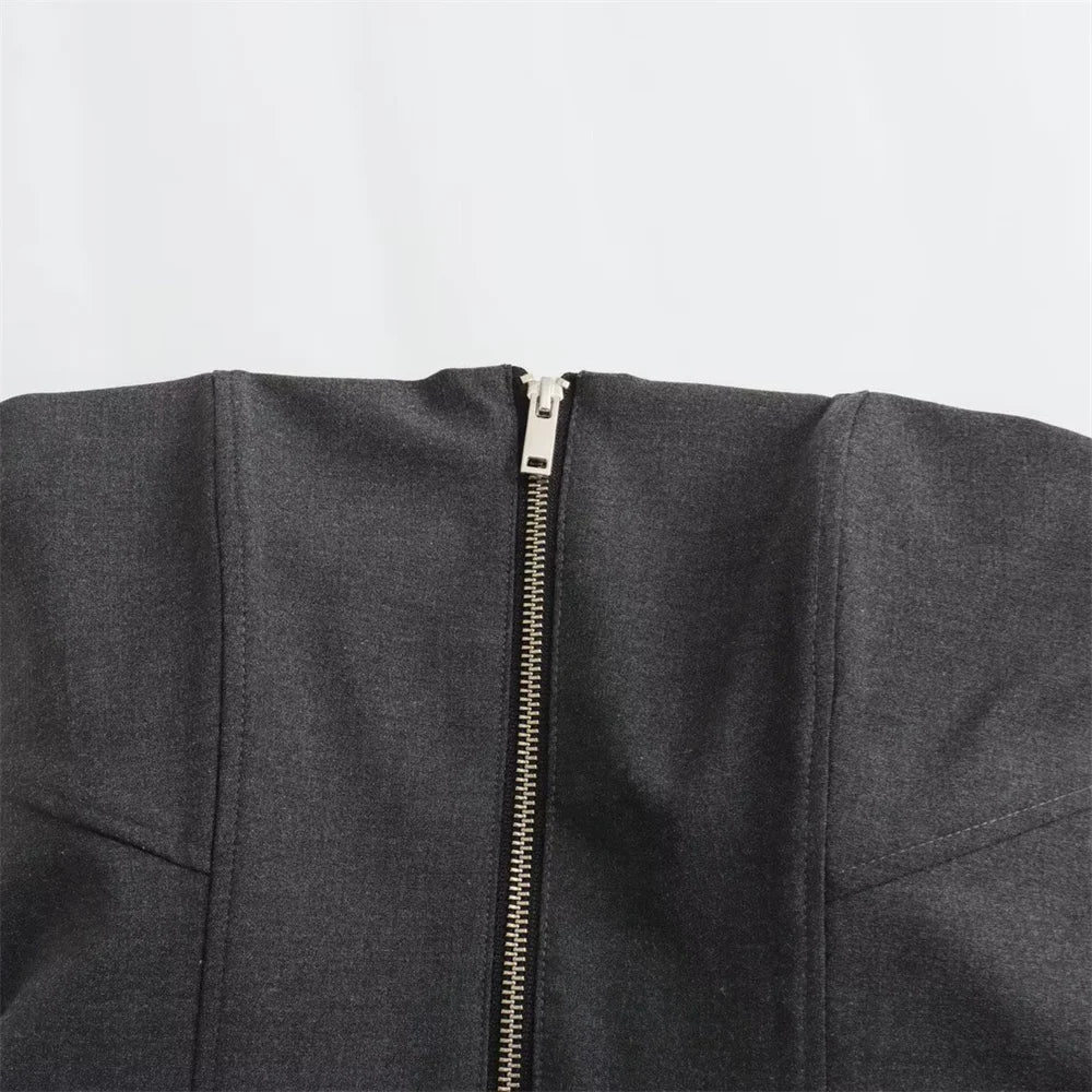 Taop & za 2024 primavera novo produto moda feminina e casual versátil fino ajuste bolso com zíper decoração com sutiã e alça superior