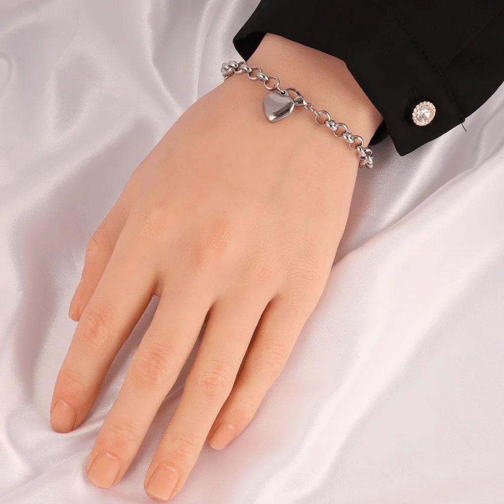 Pulseira de coração de aço inoxidável 316L para mulheres moda coração pingente corrente pulseiras joias presente