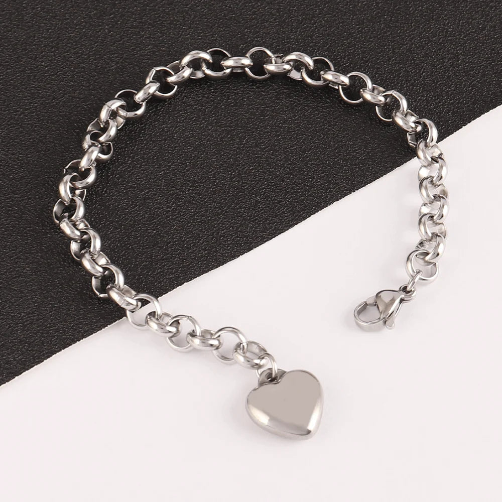Pulseira de coração de aço inoxidável 316L para mulheres moda coração pingente corrente pulseiras joias presente