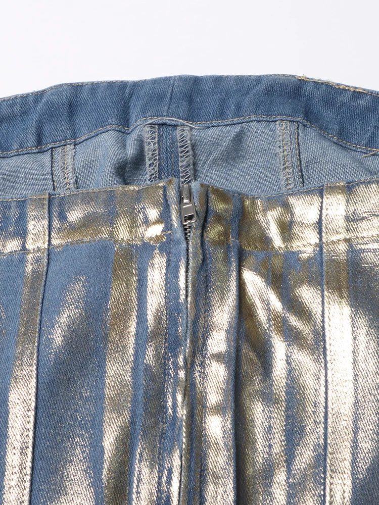 TWOTWINSTYLE-Mulheres de emagrecimento Denim Tank Tops, Patchwork Zipper, Sexy Strapless, sem mangas, sem encosto, coletes curtos, moda feminina