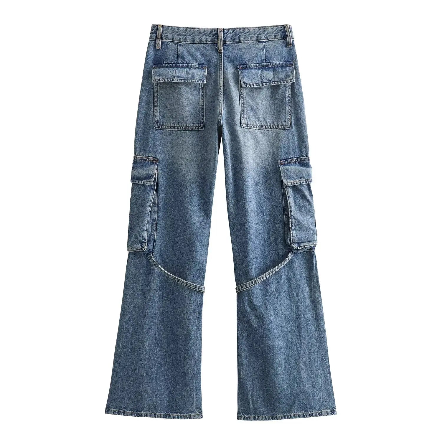 Trafza 2023 outono moda casual sólido calças de cintura alta feminino denim calças de perna larga y2k jeans feminino calças de carga longa jeans