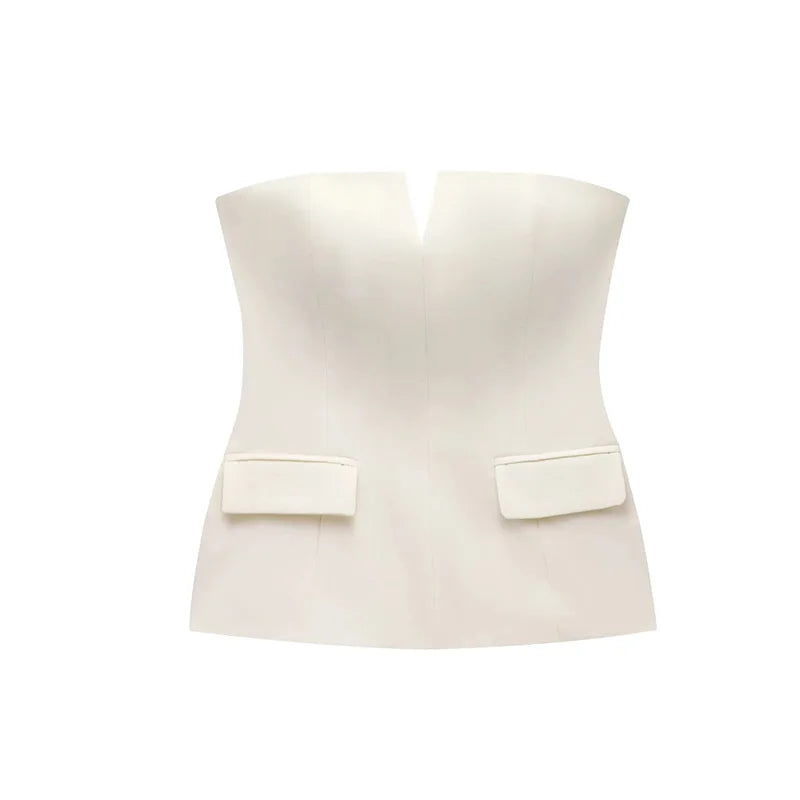 Elegante fora do ombro recortado tubo topos feminino fino sem costas sem mangas colete feminino 2025 verão senhora escritório sólido espartilho tanques novo