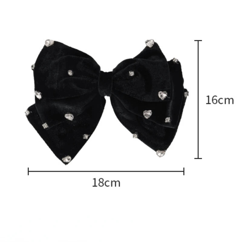 Luxo arco amor strass grampos de cabelo moda veludo preto grandes grampos de cabelo para mulheres meninas doce temperamento presilhas cocar