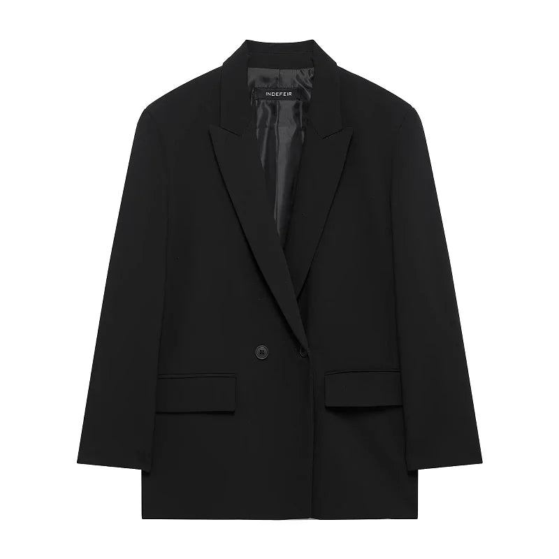 Hxao blazer preto feminino novo em jaquetas escritório casual longo blazer mulher primavera 2025 manga longa oversized sólido blazer 088