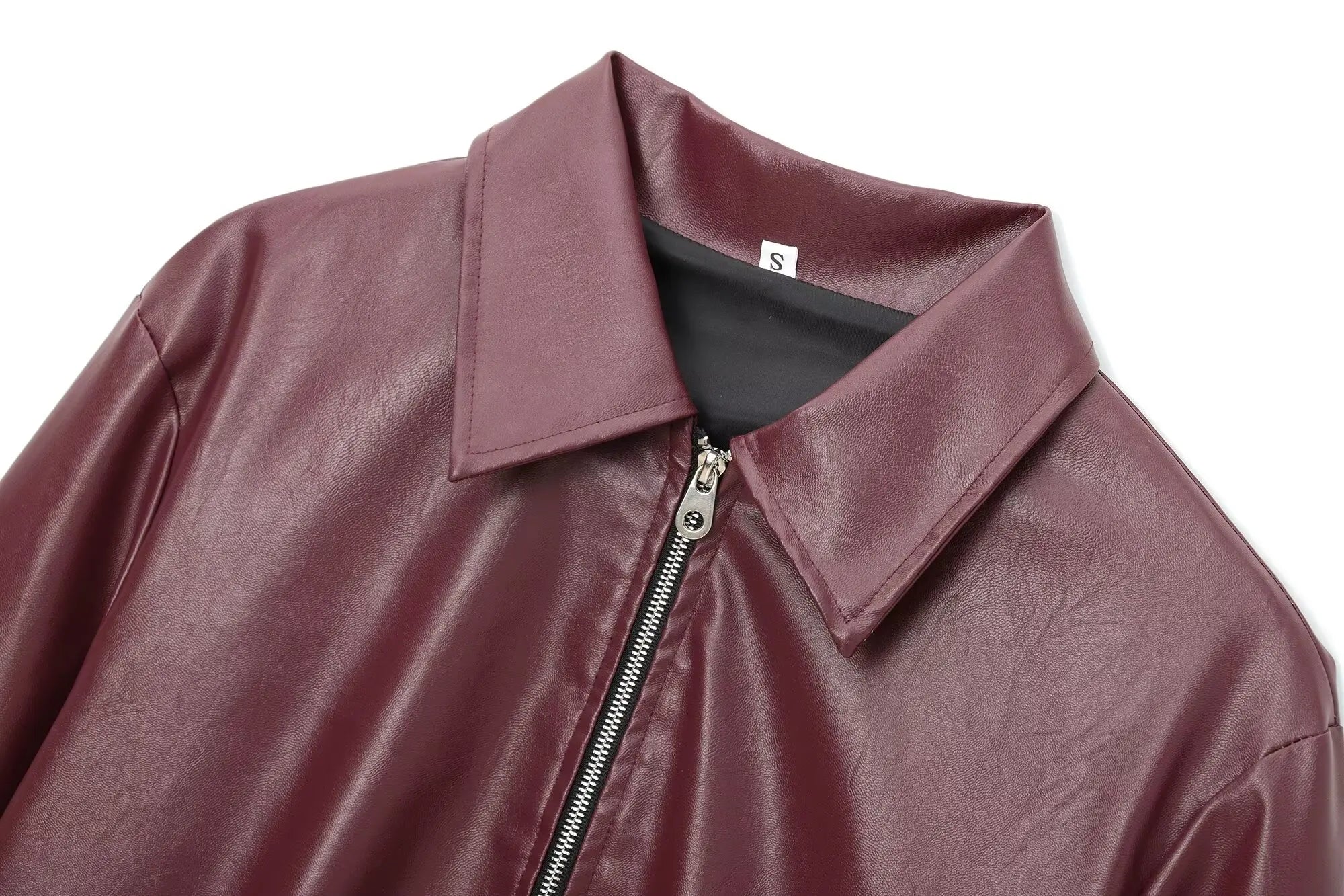 Trafza vinho vermelho couro falso jakcet moda outerwear engrossar zíper lapela casacos do plutônio outono inverno streetwear senhoras topos feminino