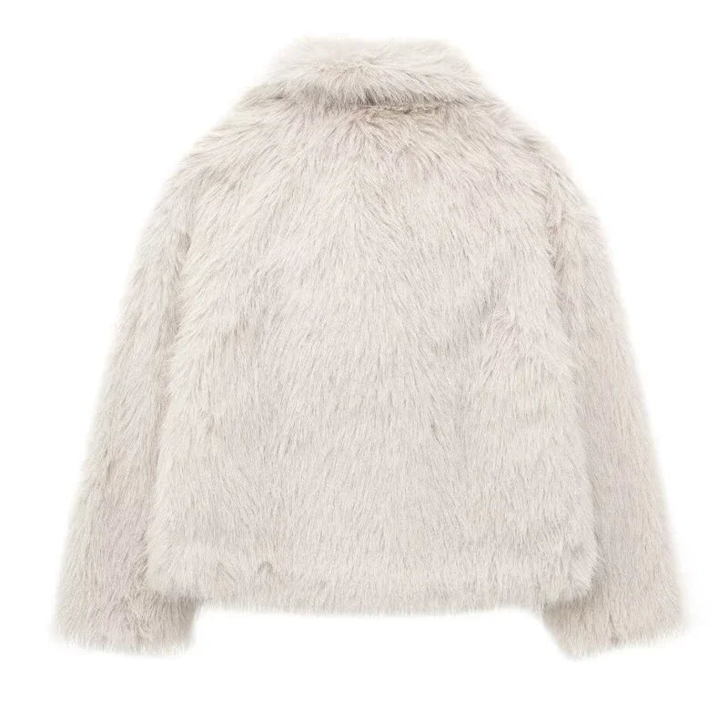 Traf 2024 mulher outono inverno casaco de pele do falso pelúcia fofo jaqueta feminina novo em outerwears branco vermelho cinza preto lã misturas casacos