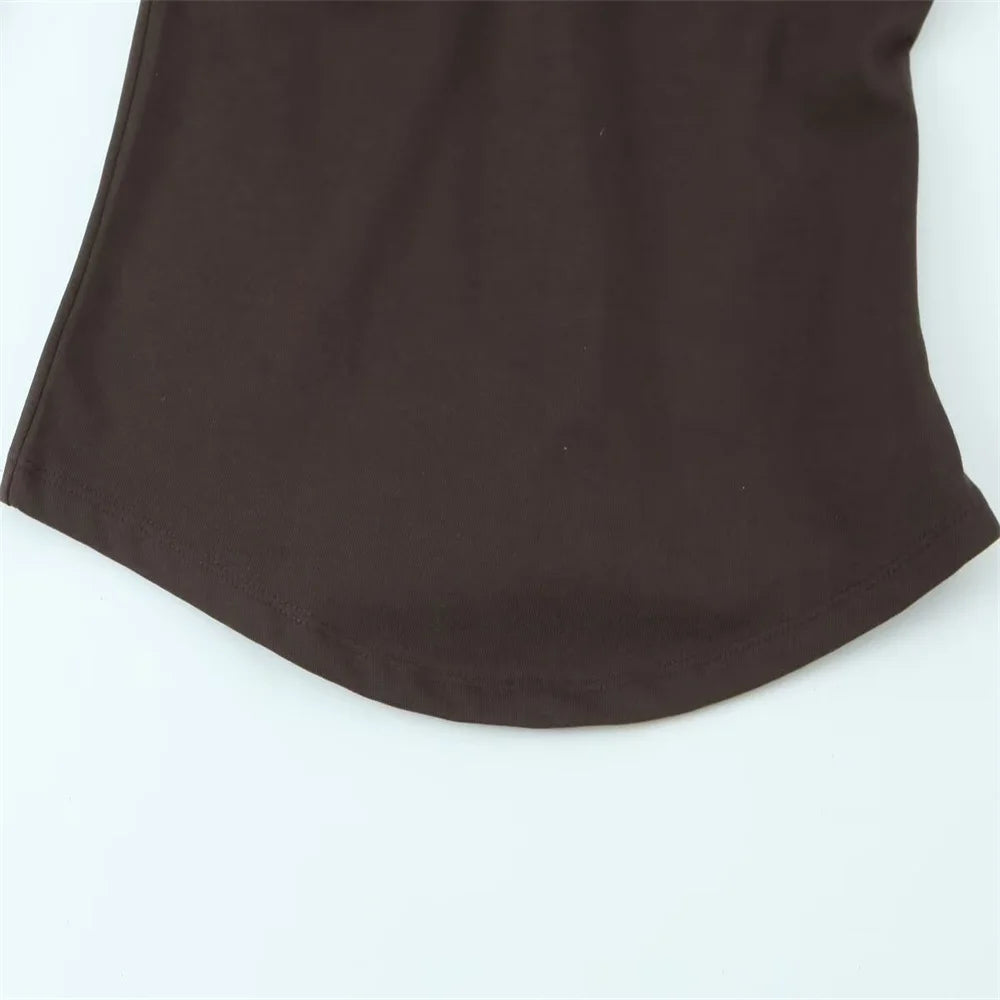 BM&MD&ZA Camiseta feminina bege de manga comprida com ombro de fora, design assimétrico franzido para uso elegante e confortável