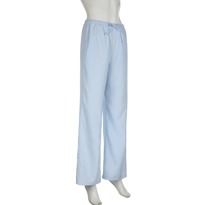 Cuteandpsycho streetwear listrado impressão calças soltas rendas corredores moda y2k calças largas básico estética 90s bonito bottoms