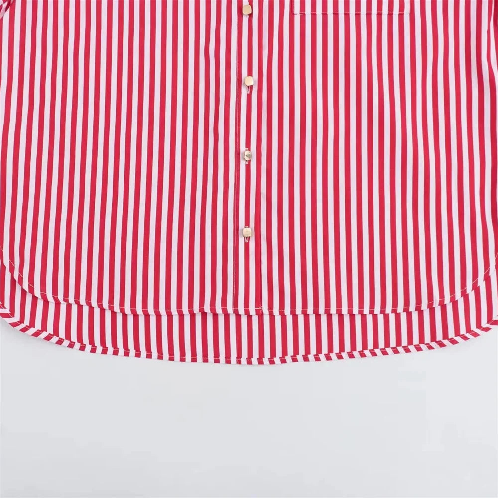 Camisa solta de punho ondulado feminino, top versátil, estilo europeu e americano, pequena, verão, novo, 2024ZAR