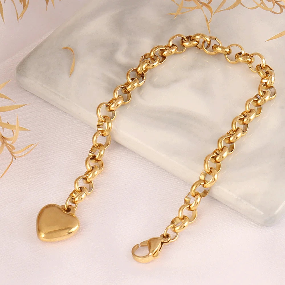Pulseira de coração de aço inoxidável 316L para mulheres moda coração pingente corrente pulseiras joias presente