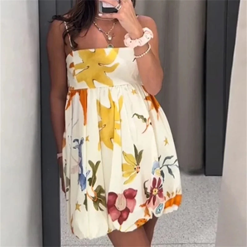 Vestido Mini Estampado Sem Mangas - Verão