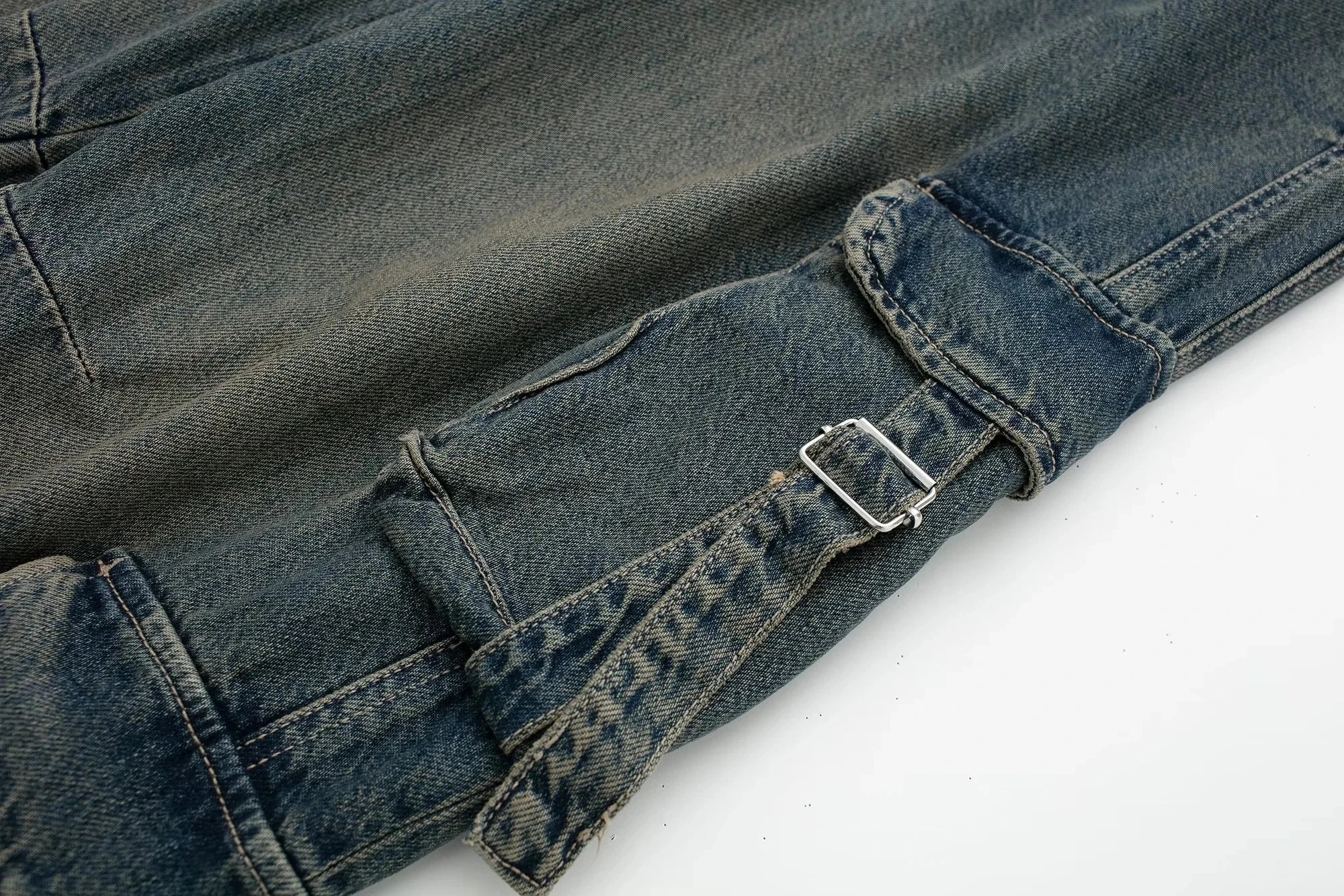 2023 primavera outono mulher bolso workwear denim carga calças compridas moda meados de cintura vintage casual rua calças soltas