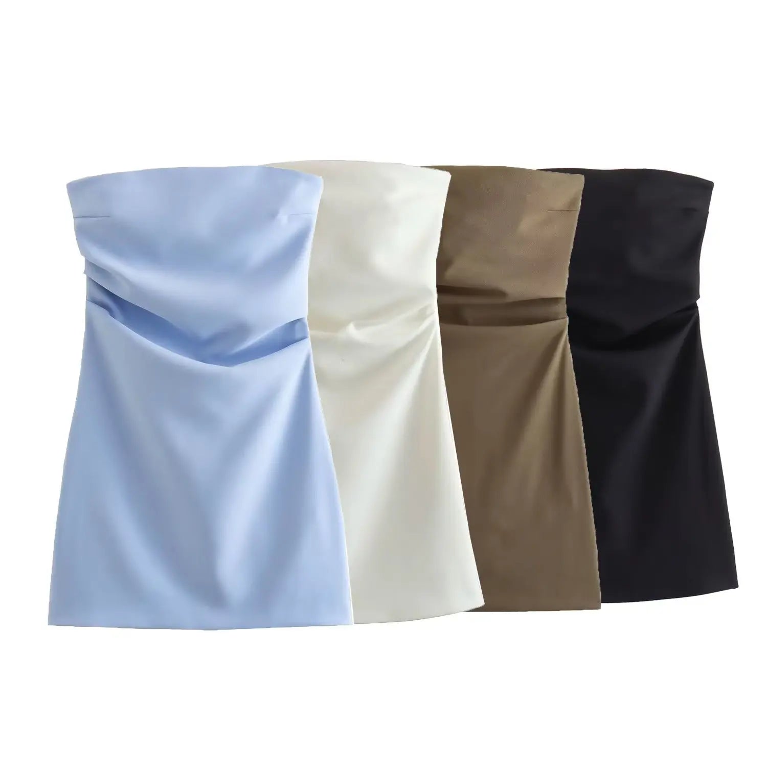 Traf moda feminina sexy voltar zíper cor sólida plissados sem alças mini vestido chique feminino sem mangas vestidos de noite mujer